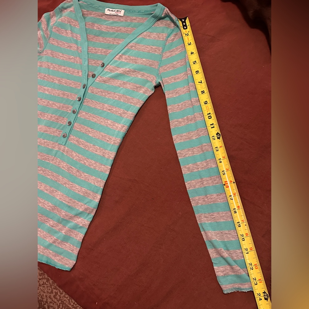 Vintage Y2K MICHAEL STARS Striped Long Sleeved Henley Shirt - Picture 4 of 6